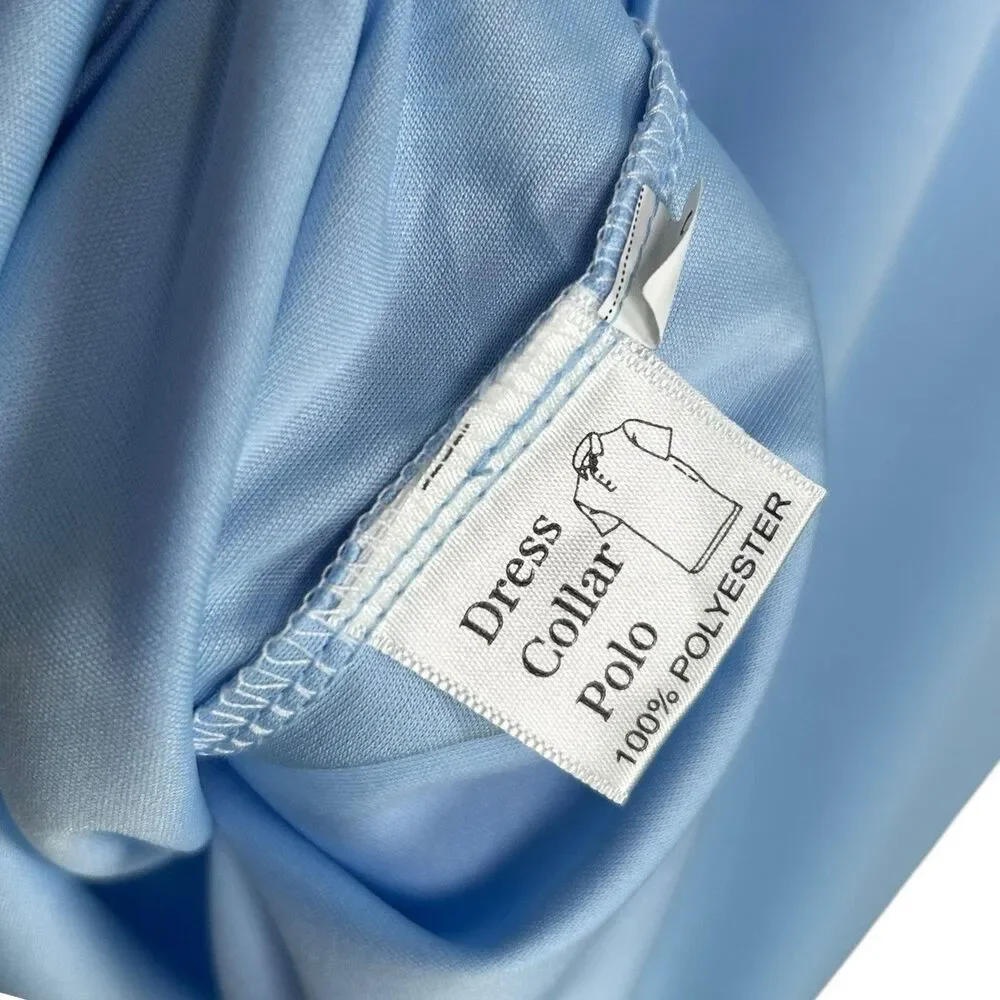 Collars & Co Polo Shirt Mens Medium Sky Blue Dress Collar Point Preppy Stretch